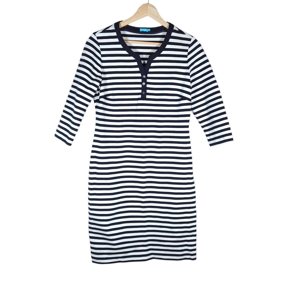 J. McLaughlin Dress Striped Henley Small Navy White Sleeve Preppy Chic Fit
